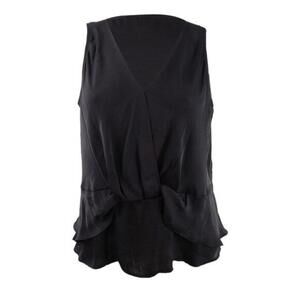 Elegant Black Sleeveless Top with Ruffled Hem, L